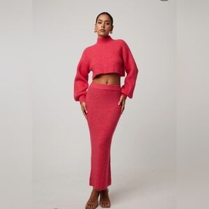 ARIA COVE, Elegant Pink Knit Maxi Skirt, Only The Skirt,